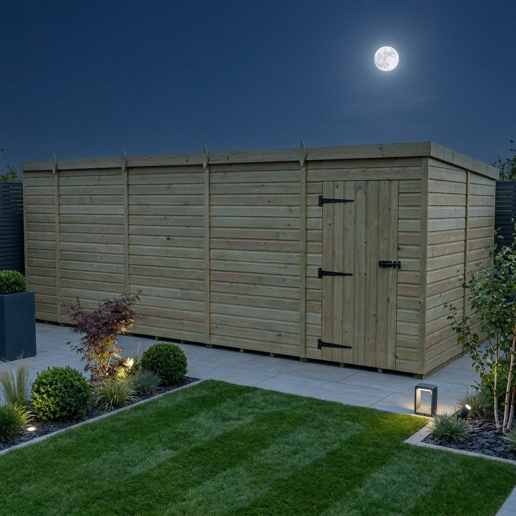 Total Sheds 17ft x 8ft Pent Garden Shed - Single Door - No Windows - Pressure Treated Timber - UK Manufactured