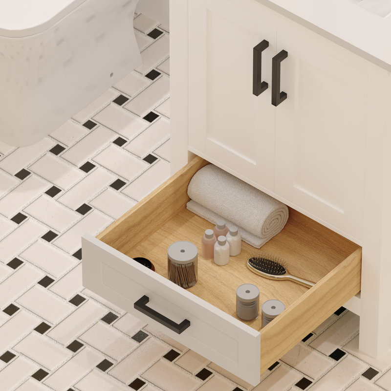 Meuble-lavabo simple 24 po avec plateau en quartz blanc Rooh, Blanc, Noir mat