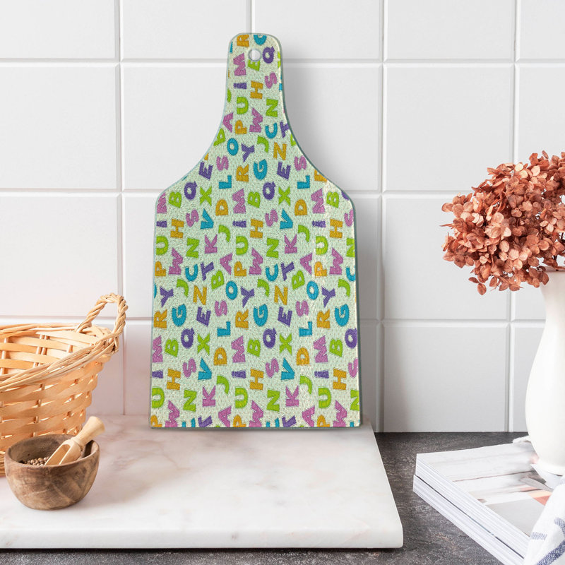 Ambesonne ABC Tempered Glass Cutting Board Letters Alphabet ABC Multicolor