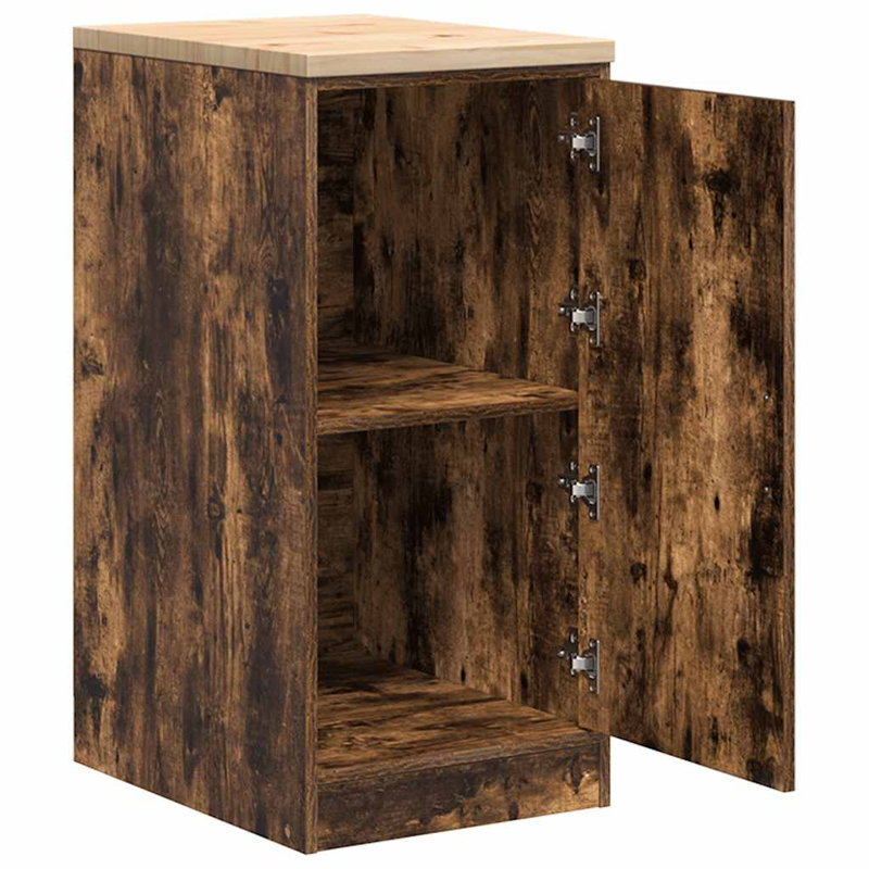 Solid Wood Single Storage Cabinet ( 85cm H x 40cm W x 51cm D), Smoked Oak