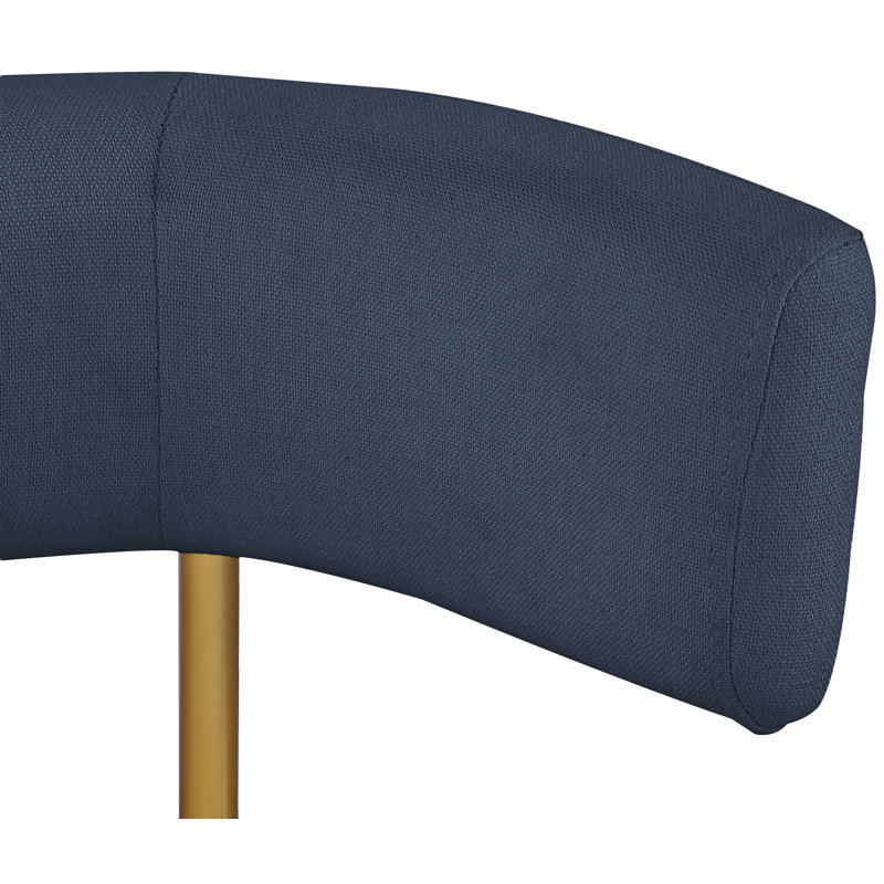 Klaidi Linen Textured Fabric Dining Chair, Navy Linen Textured Fabric, Brushed Gold