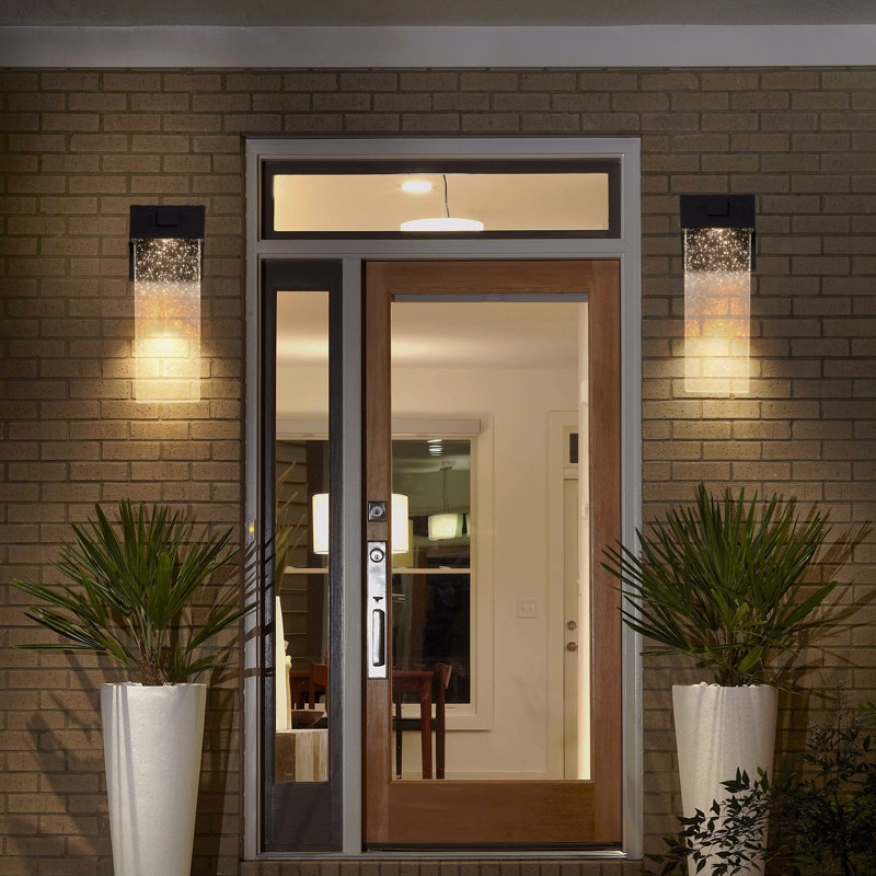Ensemble de 2 luminaires muraux d'extérieur, applique murale à DEL résistante aux intempéries avec cristal à bulles et capteur de lumière - 12 W par lampe