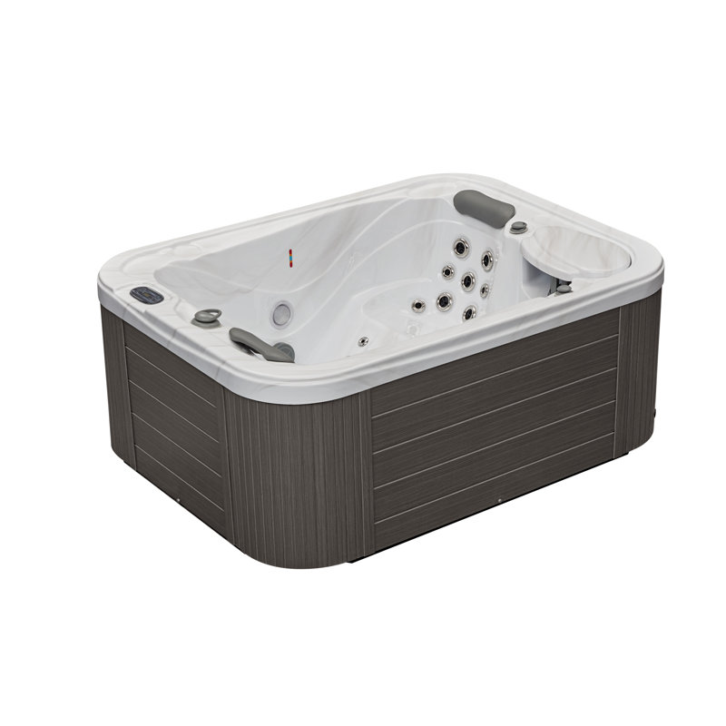 Gray Acrylic 3-Person Rectangular Hot Tub with LED Lighting