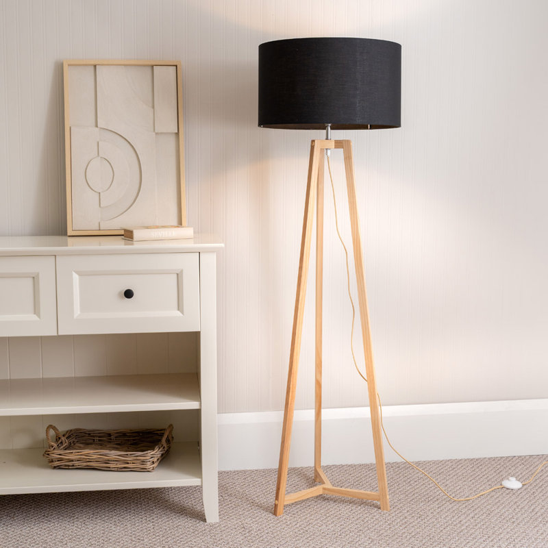 Rhavyn 148cm Traditional Floor Lamp, Black, Natural