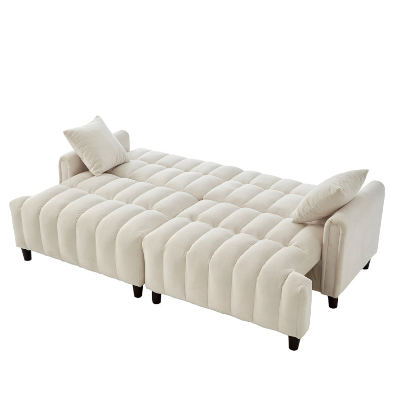 83'' Futon Sofa Bed, Polyester Fabric Comfy Futon Couch Bed With 2 Square Pillows, Convertible Sleeper Sofa With Adjustable Backrest,  Modern Loveseat Sleeper For Living Room