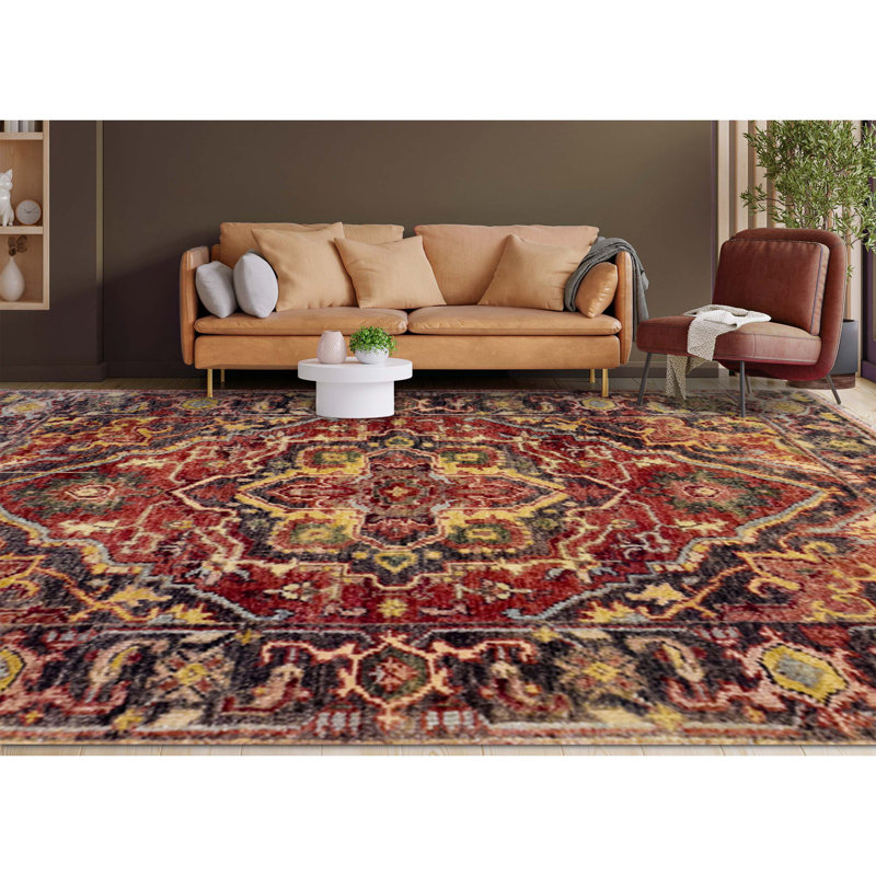 Wool Oriental Area Rug in Rust/Charcoal/Red, Rectangle 10' x 14'