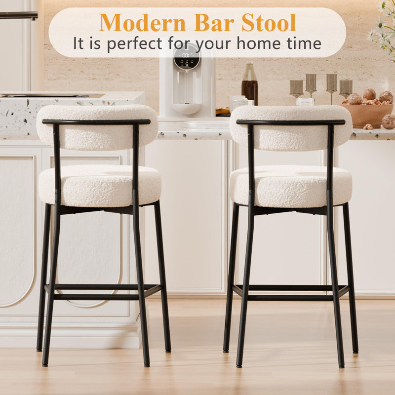 Biff Upholstered Counter Stool with Metal Frame, White
