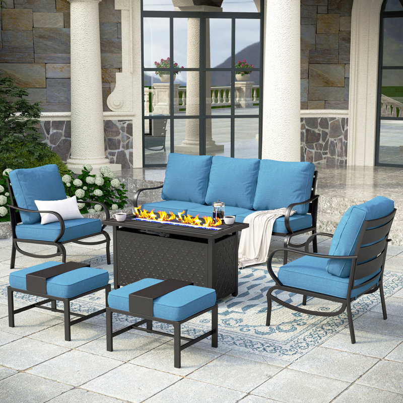 Tapasi Outdoor Patio Conversation Furniture Set, Denim Blue, Yes