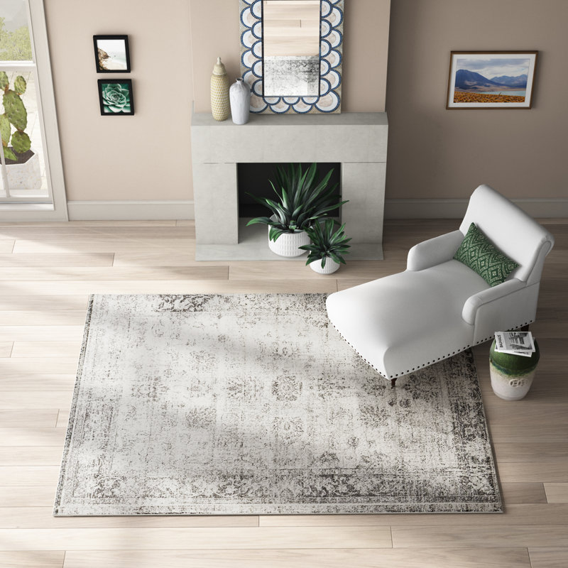 Brandt Floral Area Rug, Rectangle 9' x 12', No, Gray