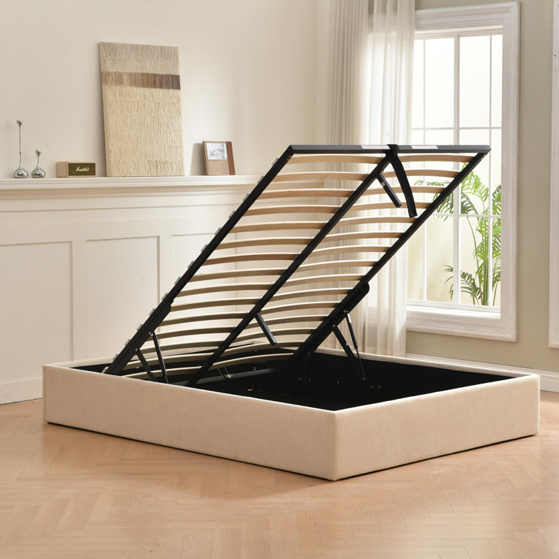 Lit de rangement relevable Braud, Grand lit, Beige