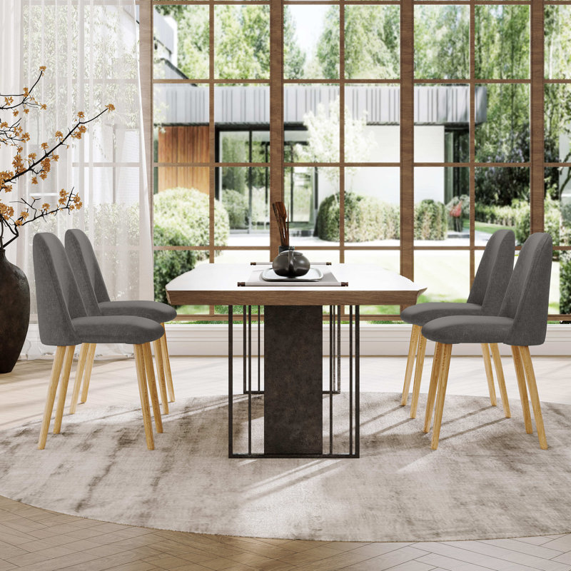 48cm H Linen Upholstered Upholstered Back Side Chair, Dark Grey Fine Linen