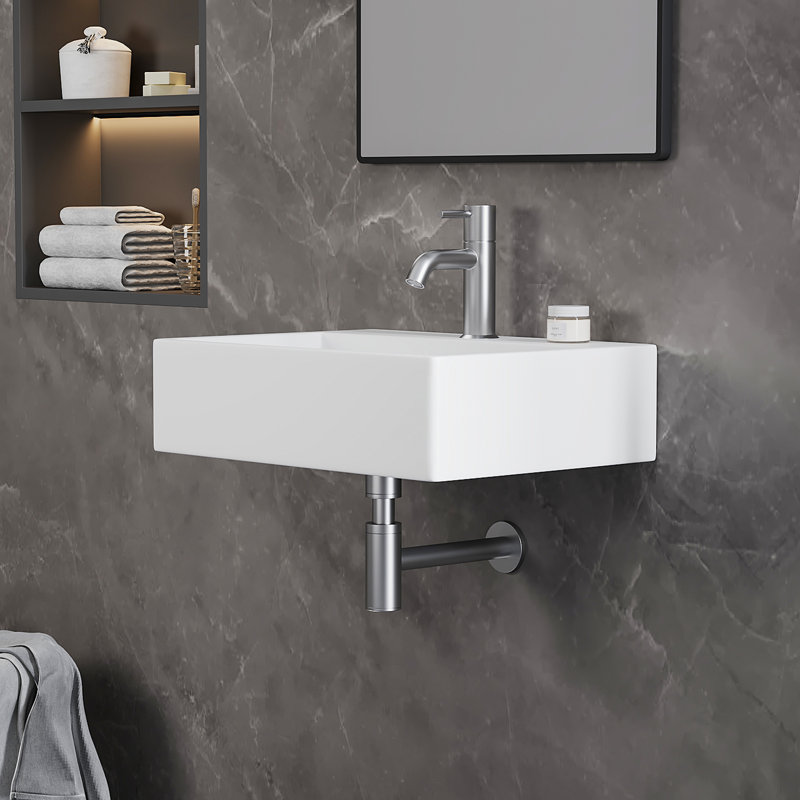 Turner Rectangular Wall Hung/Countertop Basin Bathroom Sink with Mounting Bolts, 13.5cm H x 49cm L x 36cm W