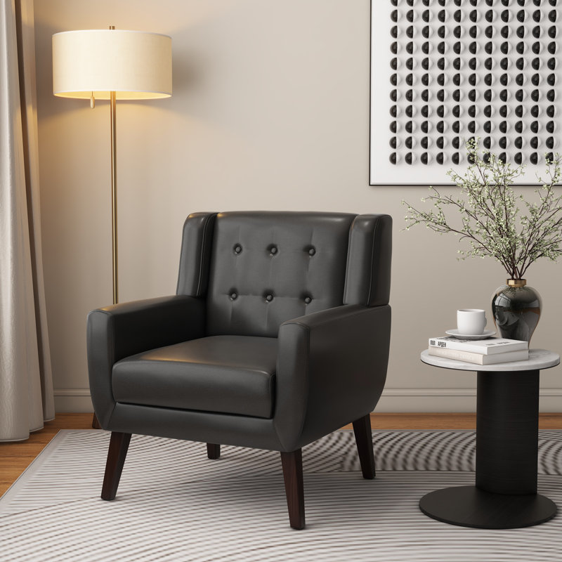 Jaqueze 73.2Cm Wide Tufted Armchair, Black Faux Leather