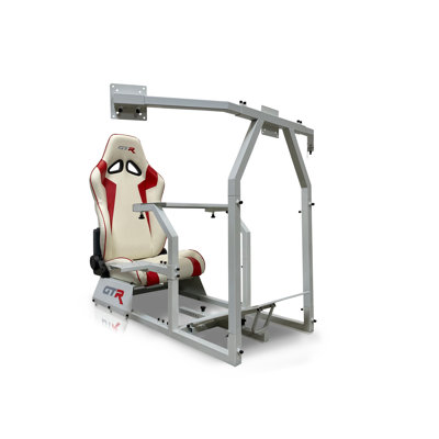 GTR Simulator GTA-F (Silver) Racing Simulator Cockpit with Triple/Single Monitor Stand, White/Red Adjustable Leatherette Seat, Model GTAF-S-S105LWHTRD
