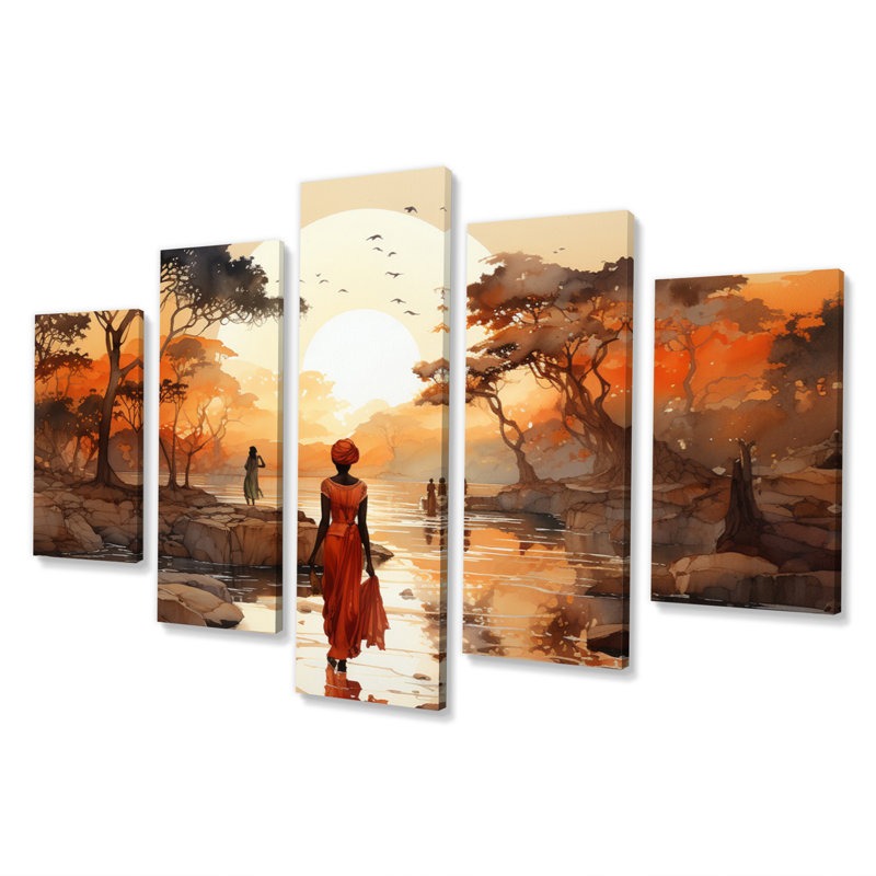 Voyage africain sur toile, 5 pièces