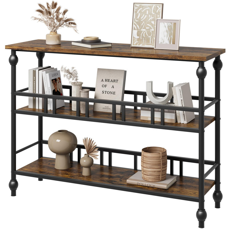 Console Table, 3-Tier Sofa Tables Narrow Entryway Table With Storage, Brown