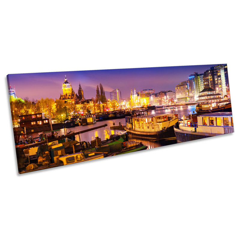 Amsterdam Night Skyline - Wrapped Canvas Panoramic Art Prints, 45.72cm H x 137.16cm W