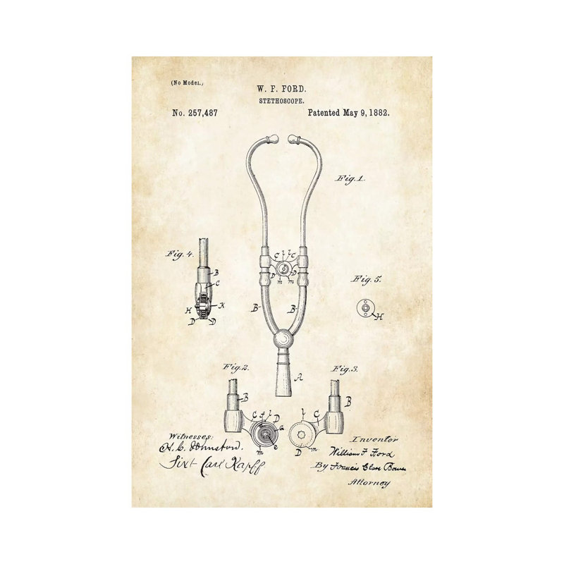 Doctor Stethoscope (1882) by Patent77 - Wrapped Canvas Gallery-Wrapped Canvas Giclée, 101.6 cm H x 66.04 cm W x 1.91 cm D