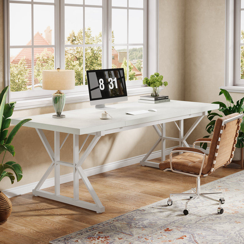 Metal Base Computer Desk, White, 29.52" H x 70.87" W x 31.49" D