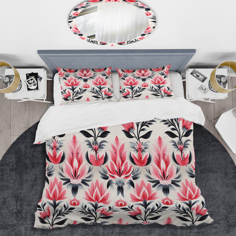 Ensemble de housse de couette rose et noir Ikat Facade Splendor - Ikat, Housse de couette simple + 1 taie décorative stan