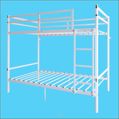 Lit superposé avec échelle et lit superposé en métal à garde-corps haut, espace de rangement, silencieux, lit simple au-dessus d'un lit simple, blanc