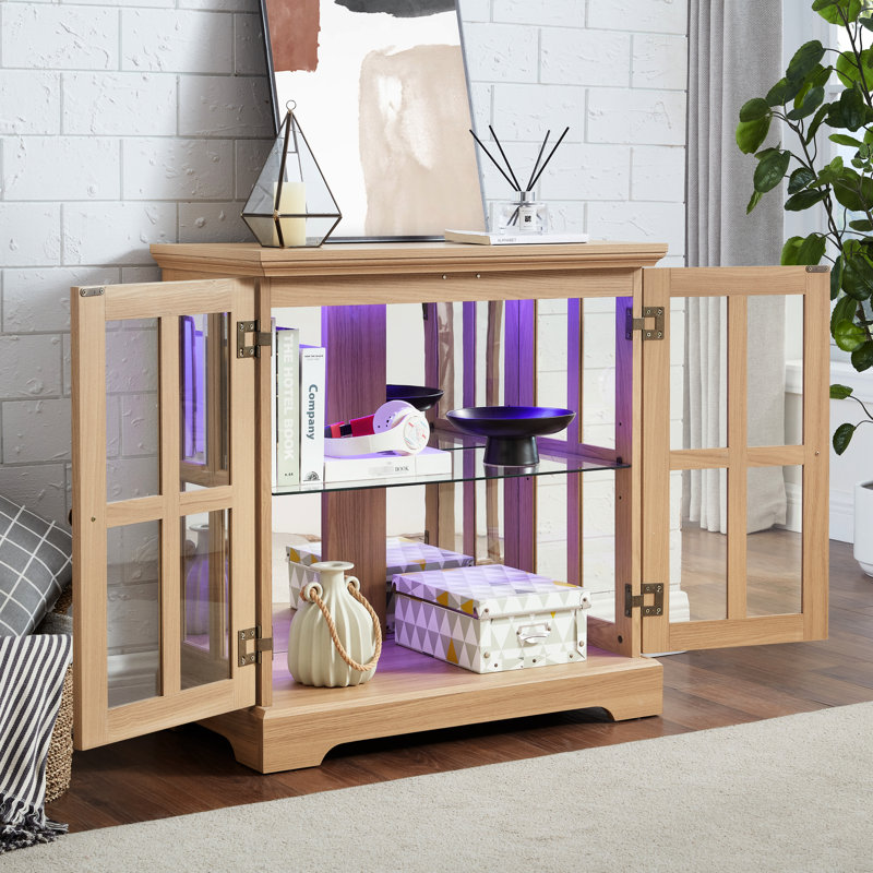 Classic Antique Display Cabinet With Oak Color And Adjustable Shelving Remote-controlled Lighting Shelves