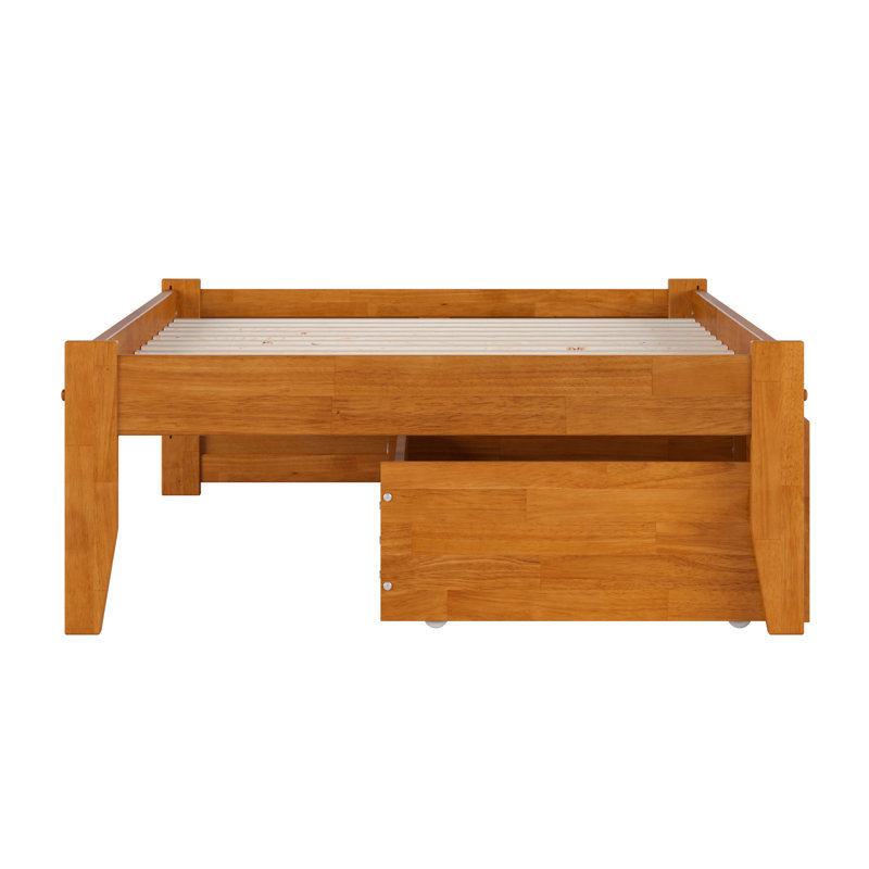 Concord Solid Wood Platform Bed with Footboard & Storage Drawers , Light Toffee, Twin XL