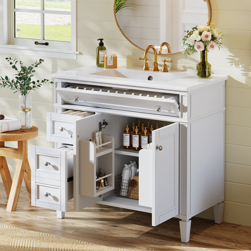 Meuble-lavabo simple 36 po avec comptoir, Blanc