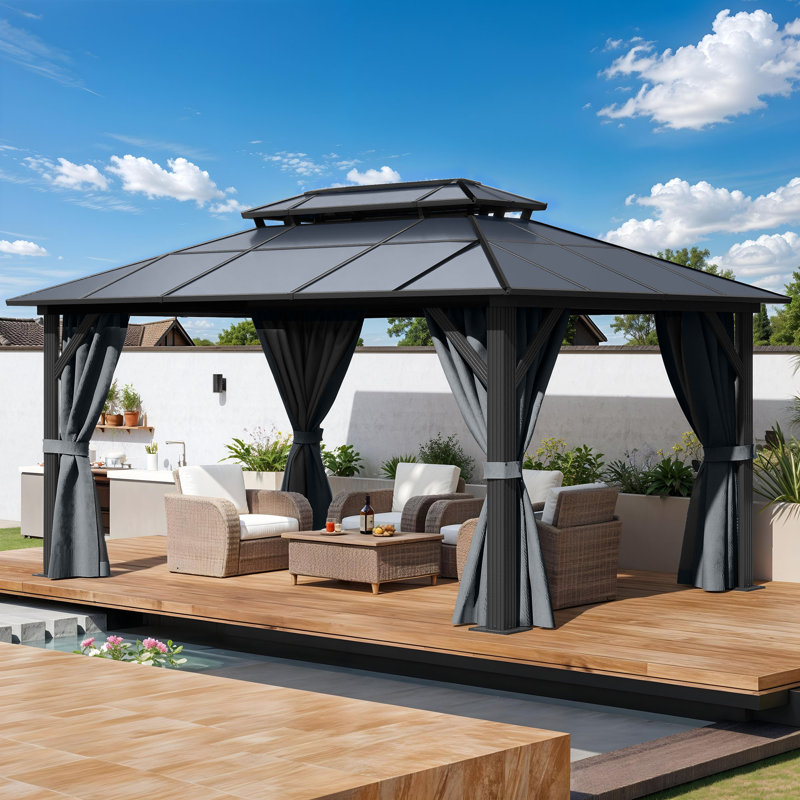 Aluminum Double Roof Patio Gazebo, 13 Ft. W x 10 Ft. D