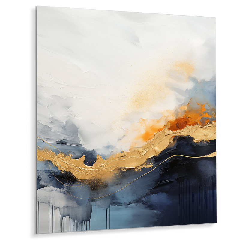 Peinture bleue et jaune fluide - Art mural abstrait en métal, H 20 po x l 12 po x P 1 po