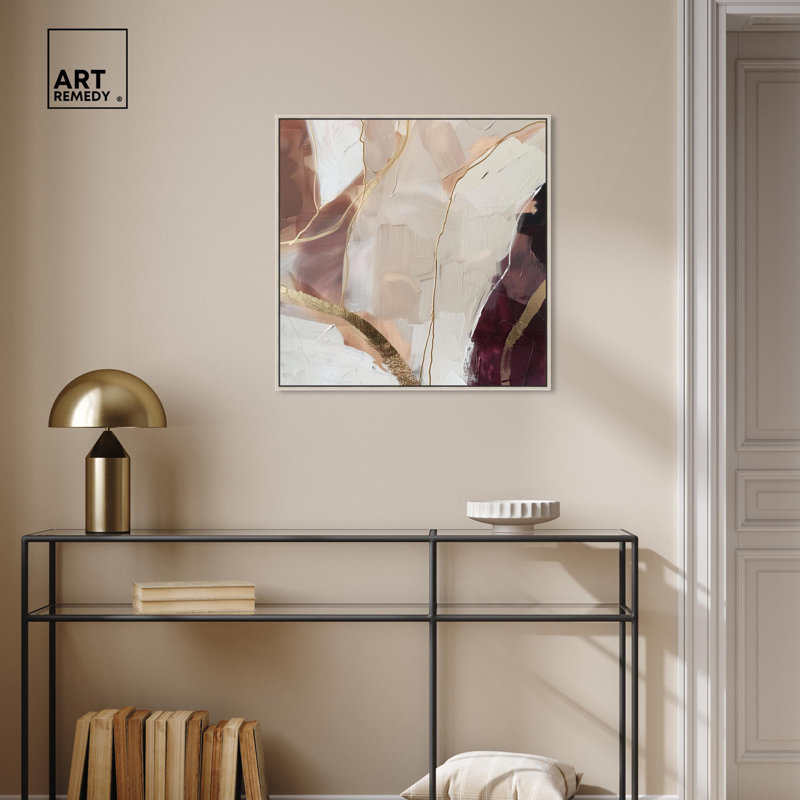 Lost in Canyons Beige and Gold Abstract Canvas Art with Wooden Frame
