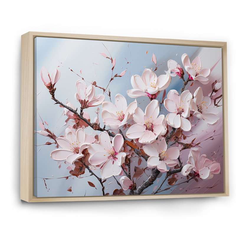 «Pink Magnolias», impression sur toile, Cadre naturel flottant, H 34 po x l 44 po x P 1,5 po