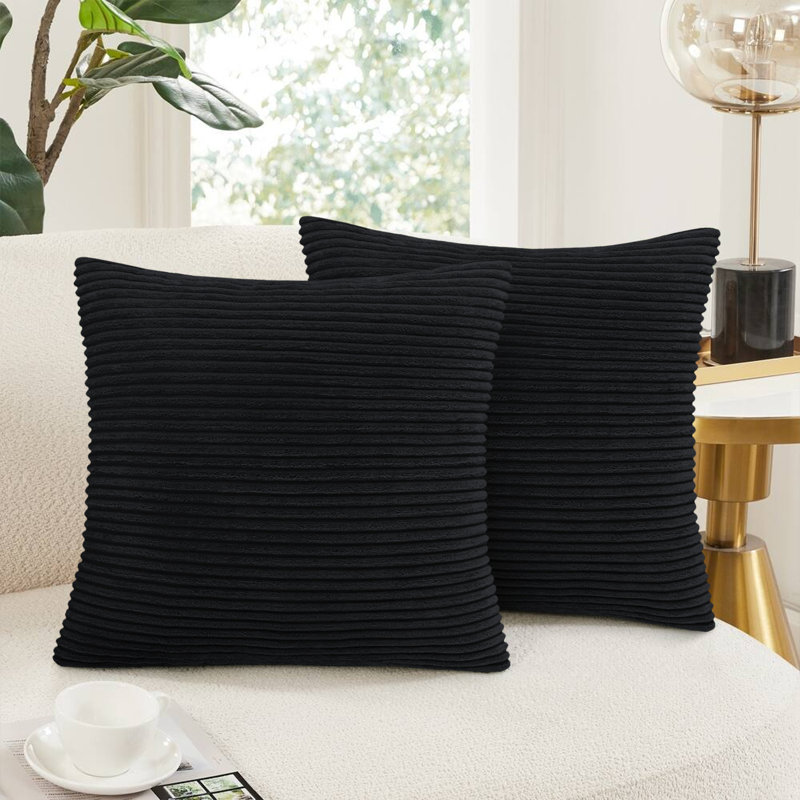 Striped Square Scatter Cushion Cover, Black