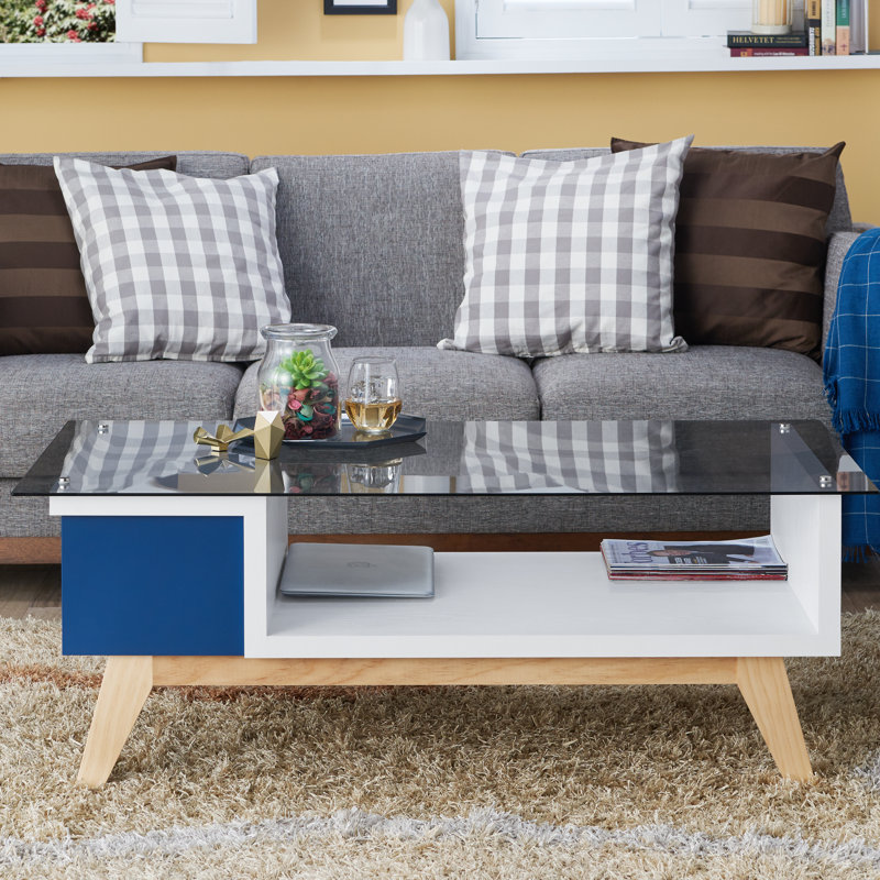 Alijah Four Leg Coffee Table with Storage, Navy