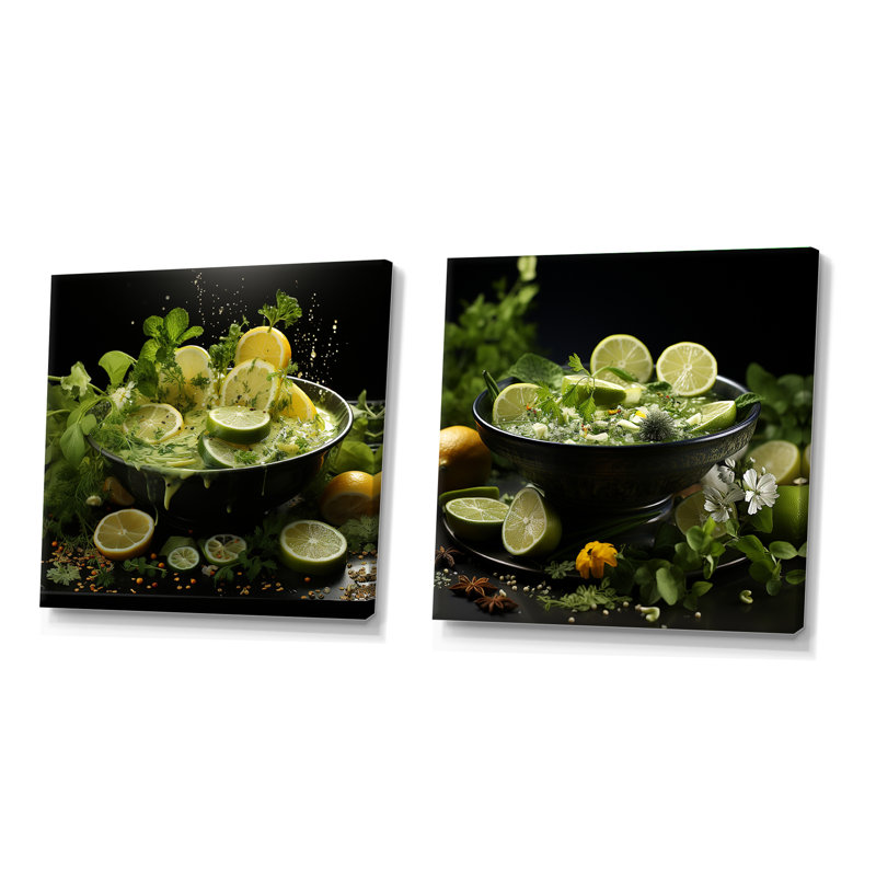 «Citrus Soup Symphony Greens», 2 pièces, H 16 po x l 33 po, Toile tendue