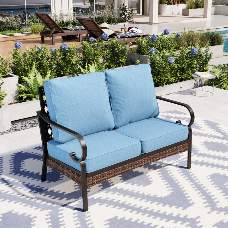 51'' Outdoor Loveseat With Cushions, Denim Blue