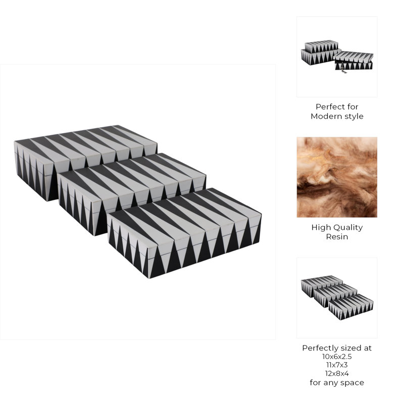 Resin, Wood & Non-Woven Fabric Decorative Storage Boxes - Modern Multipurpose Organizer for Stylish Spaces, Set of 3.