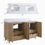 Meuble-lavabo autoportant en bois massif café clair avec plateau blanc-133284906