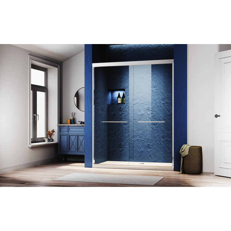 Sliding Shower Glass Door, Adjustable Semi Frameless Shower Door with  304 Stainless Steel Handles