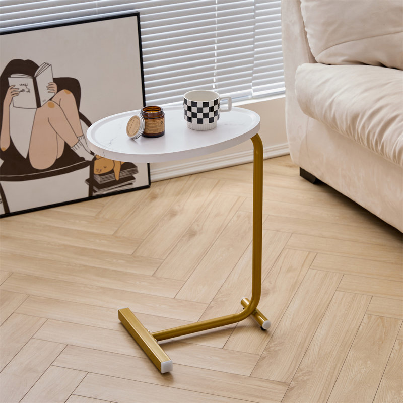 Table d'appoint en forme de C avec structure en goutte d'eau stable, 1, Blanc, Gold