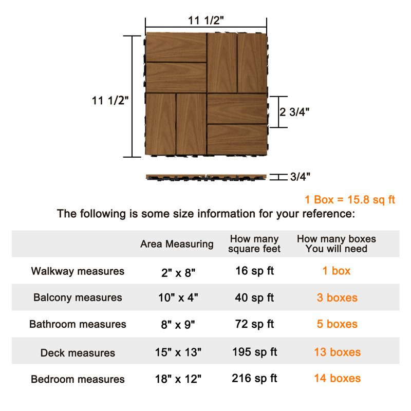 Carreau de terrasse en composite 12 x 12 W, Eight-grid Oak