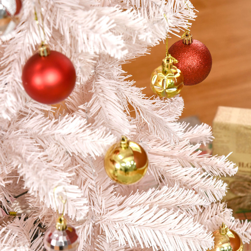 Arbre de Noël artificiel 5 pieds avec base en métal rose et blanc