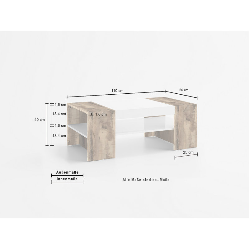 Joolia Coffee Table, White/Brown
