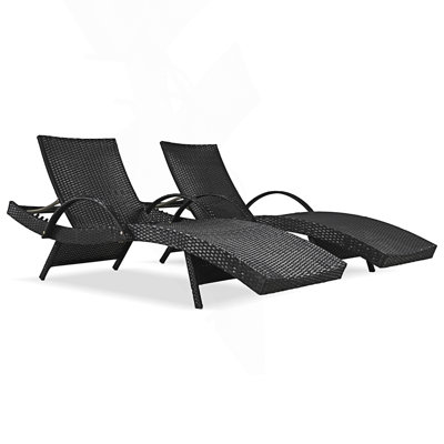 Outdoor Wicker Chaise Lounge Chairs Set Of 2, Patio Rattan Reclining Chair, Pull-Out Side Table