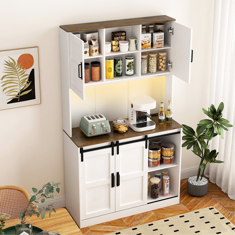 Armoire de bar Farmhouse avec porte de grange coulissante, grande table de buffet de bar Buffet