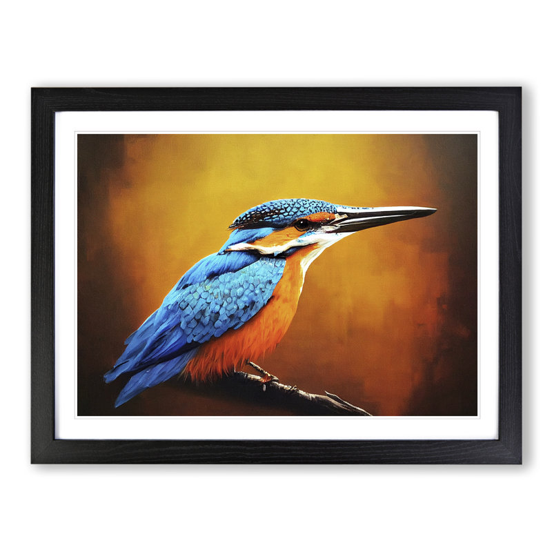 Harmonious Kingfisher Bird - Single Picture Frame Print, 46cm H x 64cm W x 2cm D, Black