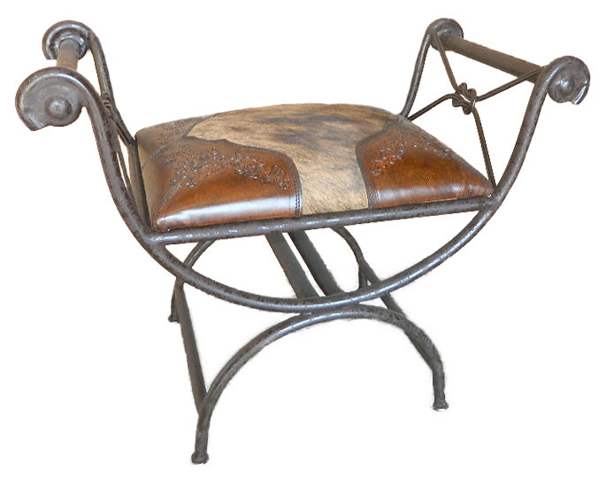 Navarette Genuine Leather Upholstered Bench, Rustic