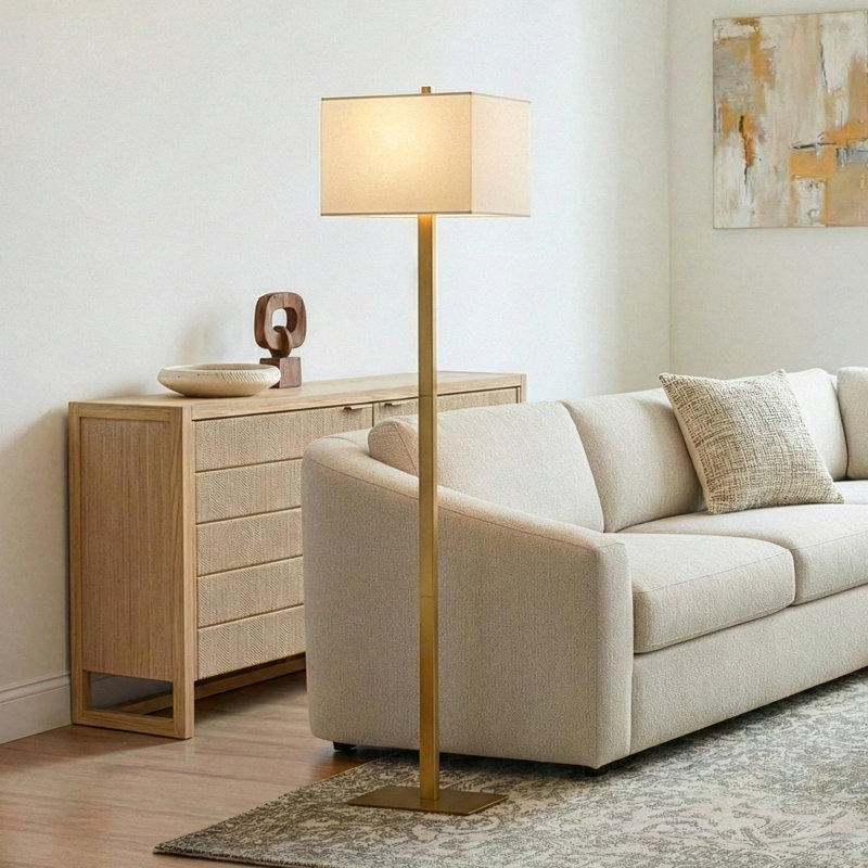 Stella 60 in. Mid-Century Modern LED Energy Efficient Floor Lamp with Fabric Shade