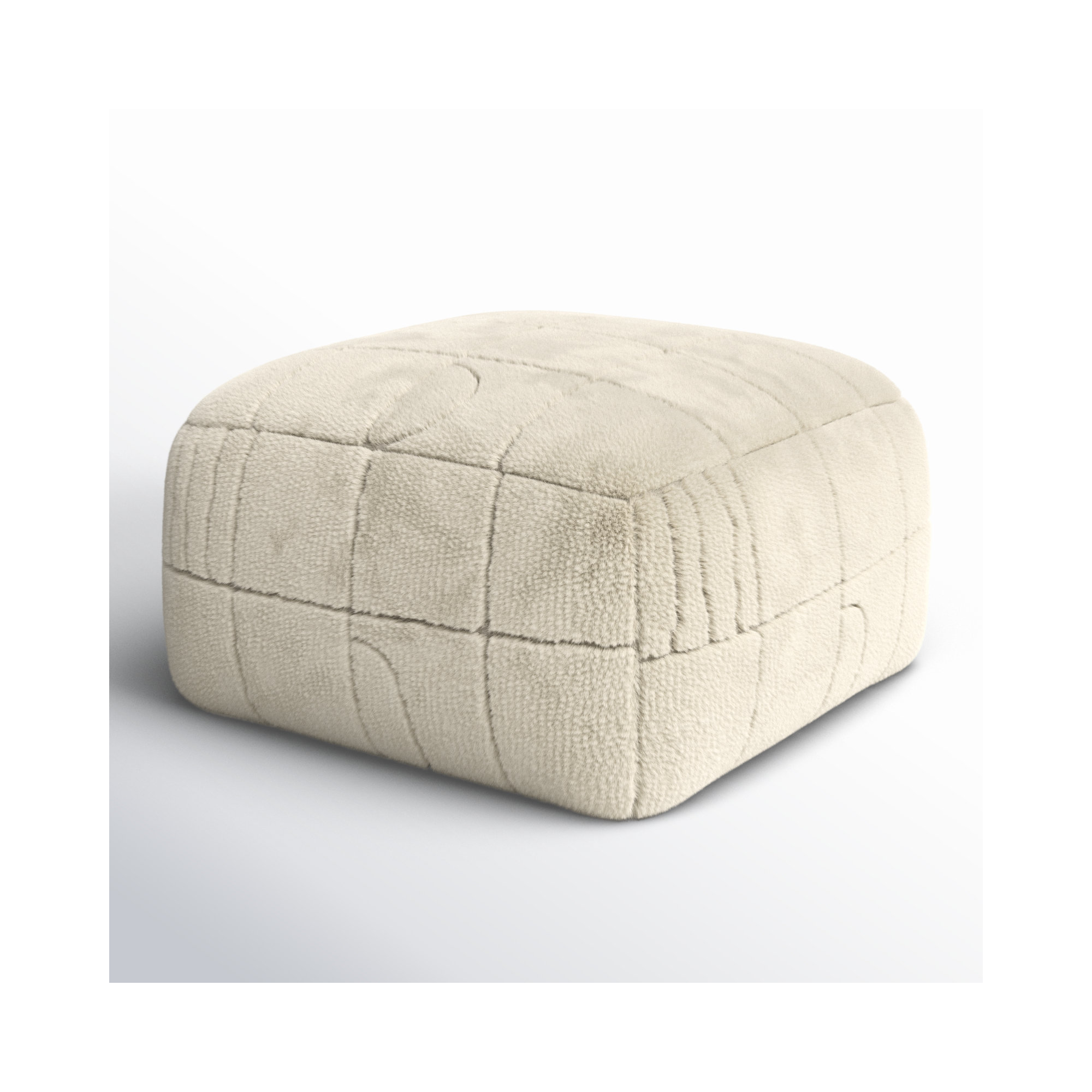 Tuberose Upholstered Pouf, Beige Wool/Polyester Blend