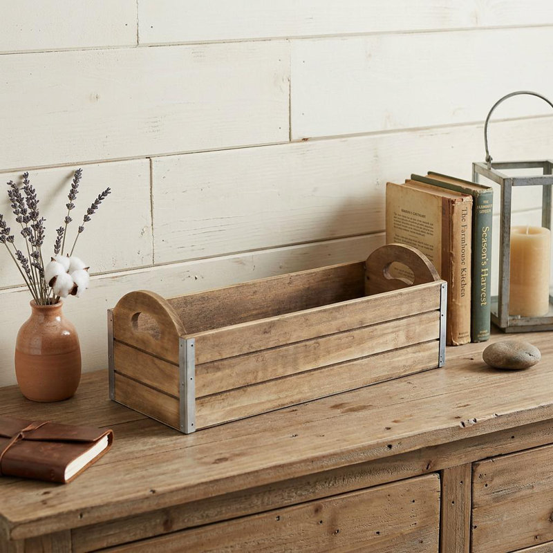 Ajara 14" Brown Solid Wood Organizer Box